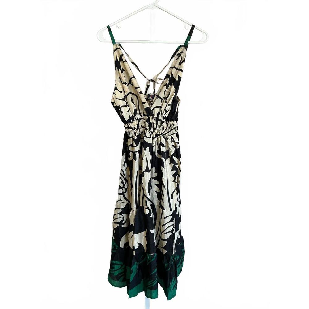 Junglee Billee Women's Black and White Patterned Sundress with Green Accents Sm